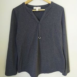 Michael Kors Gray Long Slv V-Neck w/ Metal Details